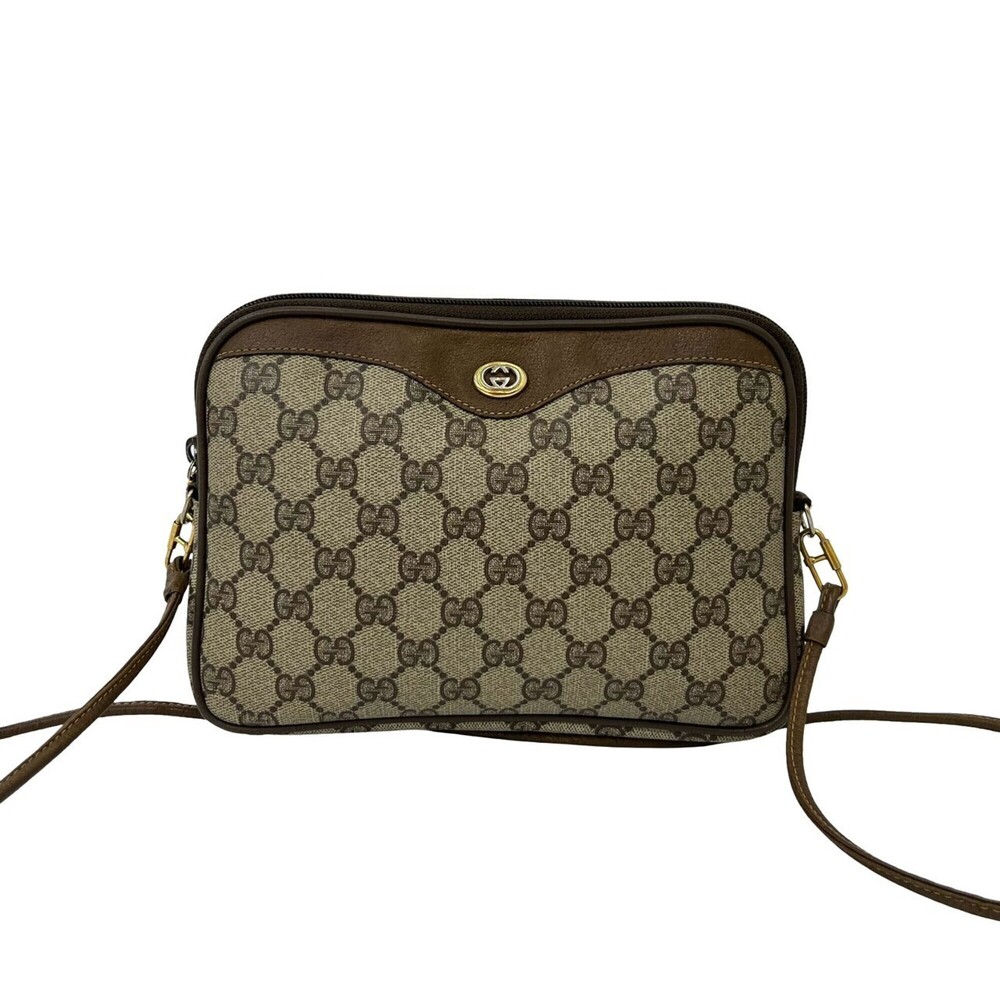 GUCCI Old Gucci GG Logo Pattern Leather Shoulder Bag/Sacoche/Pochette Brown 3...